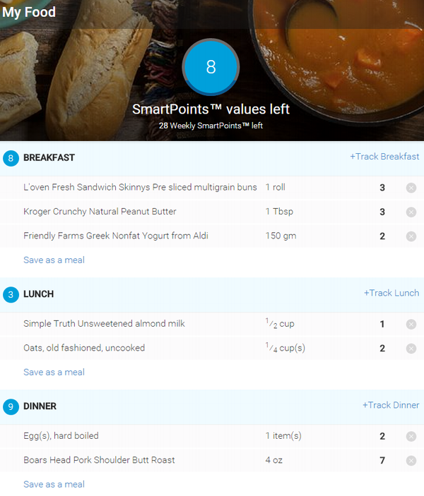 Weight Watchers OnlinePlus Food Tracker